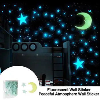 1 Комплект флуоресцентни стикери за стена, страхотна светещи в тъмното, звездите и Луната, стикер на стената за украса на детска стая