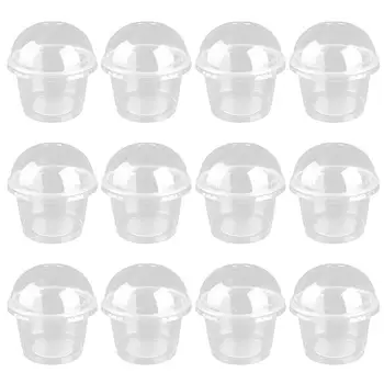100шт 250 мл за Еднократна употреба Прозрачни Чаши за салата и десерт с капак, Чаша за салата и десерт с капак (прозрачен)