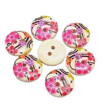 15 мм Дървени копчета за шиене, Албум за изрезки, Кръгли копчета с цветя модел на 2 дупки, аксесоари за костюми