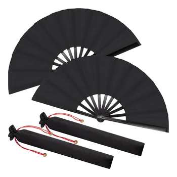 2 Опаковане Сгъваеми ветрила, китайски, Тай-Чи, Сгъваема фен за мъже и жени, Танци, за декорация, подарък за празник, черен