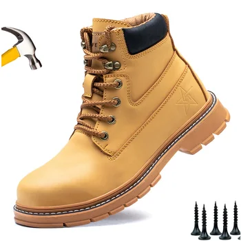 2023 Работна обувки в стил обувки Martin за мъже и жени, голям размер на 48, Строителство на работното място, индустриална сигурност със стоманени пръсти със средна дължина