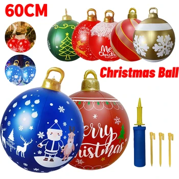 60 см, за Украса на Коледните топка на открито и закрито, Светещи led Коледна декоративна топка, Гумена играчка топка, Коледен подарък
