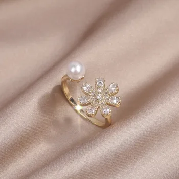 Austyn Нов дизайн на Модни бижута 14К Истинско Златно покритие Изискан Цвете Циркон пръстена Елегантни дамски Аксесоари за бала