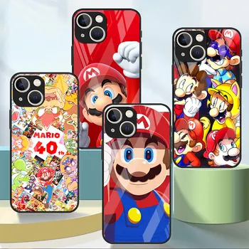 Cartoony Стъклен Калъф Super Mario За Apple iPhone 14 11 13 12 Pro XR XS X Max 13Pro 13Mini 14Plus, Мек Силиконов Калъф За вашия Телефон