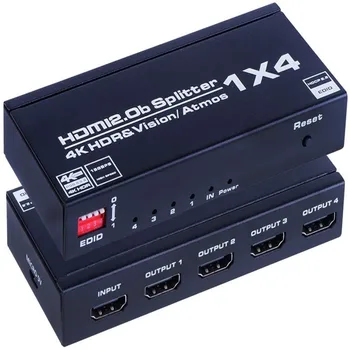 HDMI Сплитер 1 4 изход HDMI 2,0 Сплитер 4K, HDMI Видео и Аудио Сплитер Поддръжка на 3D, HDR 4K 60Hz Сплитер HDMI 1x4 дървен материал за лаптоп PS4