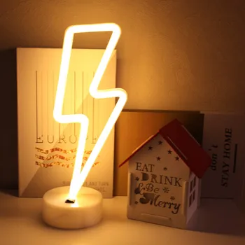 Led неонова реклама във формата на мълния, USB лека нощ, работещи на батерии, Декоративна настолна лампа за украса led светлини