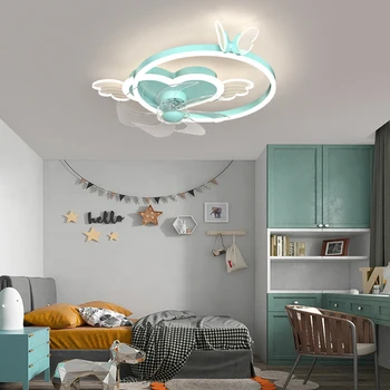 Led художествена Висящ полилей вентилатор на Тавана лампа със светлината Детска стая без остриета лампа за спални с дистанционно управление