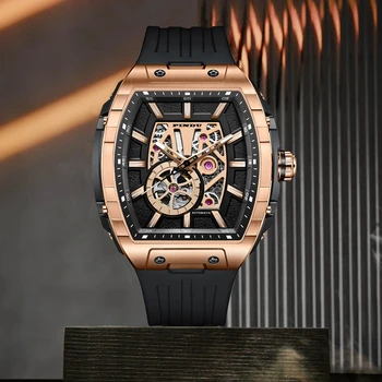 PINDU 2023 Мъжки часовник Луксозни автоматични механични сапфировые на часовника от неръждаема Стомана за Мъже Miyota 82S0 50М водоустойчив часовник Tonneau