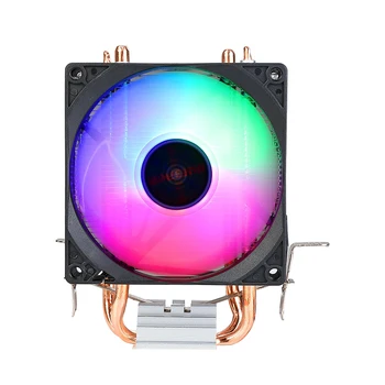RGB Кула радиатор 2 Топлинни тръби 9 см Охладител, Вентилатор Хидравлични лагери Цветен светлинен ефект Изключване на звука на Компютърни аксесоари за INTEL AMD