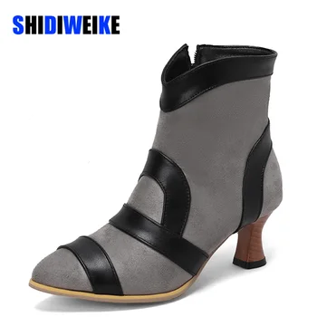 SDWK/Обувки в стил ретро 5,5 см, Дамски обувки, Дамски обувки на висок ток-висок ток, Гумени ботильоны, Дамски къси ботуши смесени цветове, Zapatillas Mujer