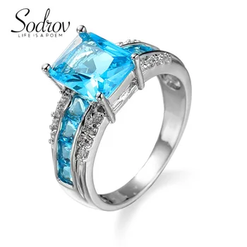 SODROV Реколтата, бижута с кристали морско синьо и цирконий, годежни пръстени за жени