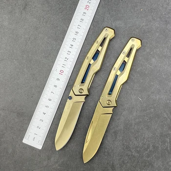 Висококачествени изцяло метална сгъваеми ножове, цвят Шампанско, Злато, титан, за къмпинг, EDC, Универсален нож, мультиинструменты