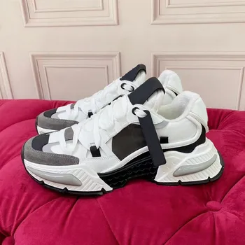 Висококачествени обувки за баща на дебела подметка, Дамски ежедневни спортни обувки от окото на материал в тон, удобни и дишащи обувки на плоска подметка