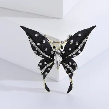 Дамски модни Crystal Бял Черна Пеперуда Брошки За жени Луксозни Игли с Емайл цветове жълто Злато под формата На Животни