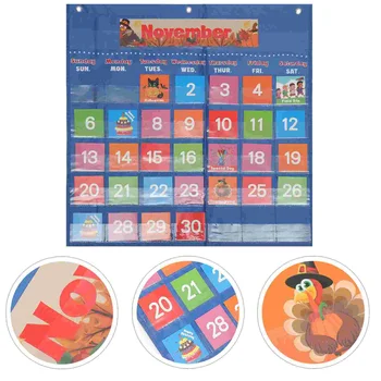 Детски играчки, готин календар, модул за обучение пъзел, английското издание, Найлонов стенен джоб за деца