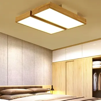 Дървен Модерен минималистичен led тавана лампа за Спални, осветителни тела за хол, трапезария, кухня, кабинет, Квадратна Полилей, Осветление