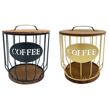 Държач за кафе с дървен капак, кошница за съхранение на кафе с голям капацитет, през цялата калъф за притежателя на кафе за багажник Здрав черен