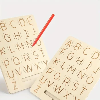 Дъска за практикуване на дървени букви, двустранен инструмент за проследяване на алфавитных стаи, образователни играчки Монтесори развиване на малък мотор, играчки