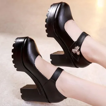 Женски обувки Mary Janes на масивна Ток и платформа, тънки Летни обувки в стил Ретро на фини обувки с високи Токчета за Жени, Вечерни Дамски обувки на ток