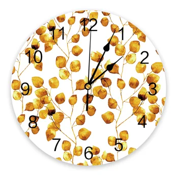 Жълт акварел лист Кръгли Стенен часовник с Модерен Дизайн на Кухненски Висящи часовници Начало Декор Безшумни Стенни часовници
