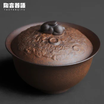 Камък и земята, ръчно купа с удължен капак във формата на заек, купа за варене на чай в керамични стил ретро