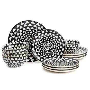 Керамични съдове за готвене с черно-бял медальон, набор от 12 теми