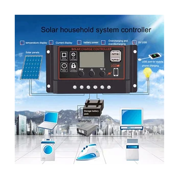 Контролер за зареждане на слънчеви батерии 100A Контролер за соларни панели 12V 24V с LCD дисплей Регулатор такса слънчеви батерии с USB порт