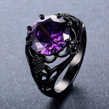 Кръгли годежни пръстени, син, лилав, розов, червен камък в стил Бохо, Женски, мъжки, с Розови Цирконием, черен, златен цвят, Годежни пръстени за жени, мъже