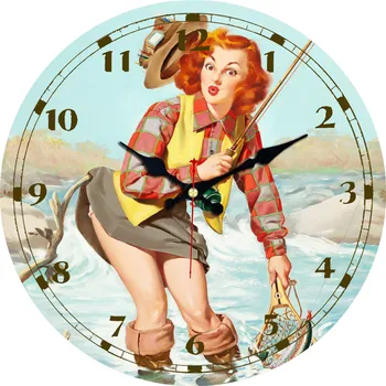 Кръгли Стенни Часовници French Figure Art Decor Безшумни Не Тикающие Стенни Декоративни Големи Домашни Часовници Dec Стенен Часовник Clock Funny Girl Fish