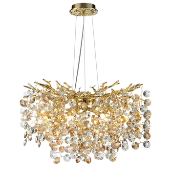 кръгъл полилей за осветление на ресторанта, злато/хром/led полилей, творческа декорация на дома, кристален лампа за дневна
