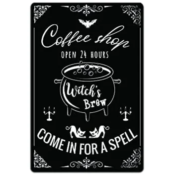 Купа означения JP's Parcels Home Wall Decor - Метална табела кафе-бар Отворен 24 часа В денонощието Witch ' s Brew Влез в любовта на правописа