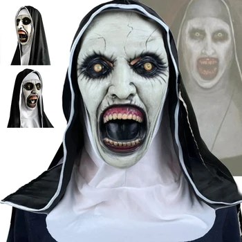 Латексова маска на Ужасна монахиня с шал Valak за cosplay на Хелоуин