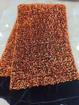 Луксозна оранжево кадифе лейси плат, най-новите дрехи от нигерийски френски тюлевого дантела с 3D пайети, луксозно африканска лейси плат с пайети