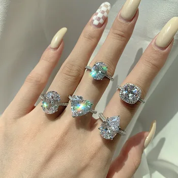 Магазин Shitalin S925 Сребърен пръстен Европейската и американската версия, лесно луксозен пръстен с голубиным яйце, диамантен пръстен, Сватбена халка за момичета, бижута