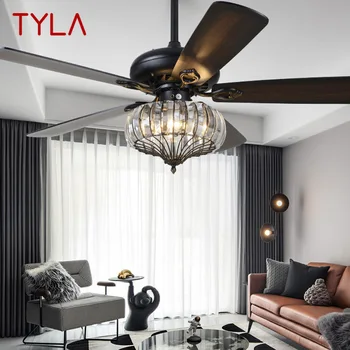 Модерен led тавана лампа с вентилатор TYLA с дистанционно управление, Черен Кристал, Осветление За дома Трапезария, Спалня, ресторанта