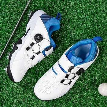 Модерен мъжки професионални обувки за тренировки голфъри, Кожени дамски маратонки за голф с шипове, нескользящие спортни маратонки за голф Унисекс