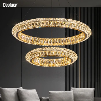 Модерна кристален полилей DEOLUXY за всекидневната, околовръстен дизайн, led лампа cristal, луксозен златна лампа за дома с кристали