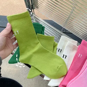 Модерни Розови чорапи с Букви, Женски цветни Чорапи със средна тръба, Памучни спортни чорапи в стил Харадзюку, чорапи в стил хип-хоп, Дамски Трикотаж носочные на продукта