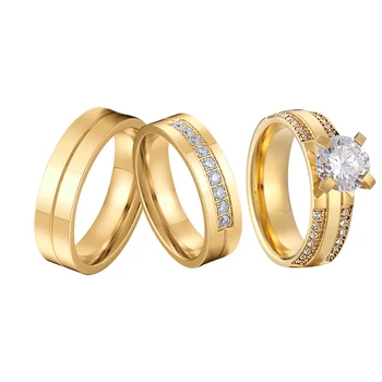 Най-новият набор от годежни пръстени за мъже и жени, бижута от неръждаема стомана с позлатени 14, Cz Diamond Promise