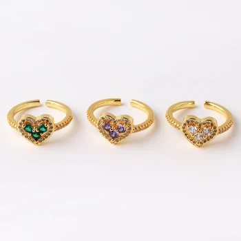 Нежни Златни на цвят, Кухи пръстени във формата на сърце за жени, Модни метални инкрустиран Зелени Лилави Декорации от бял камък, Сватбени декорации за Годеж