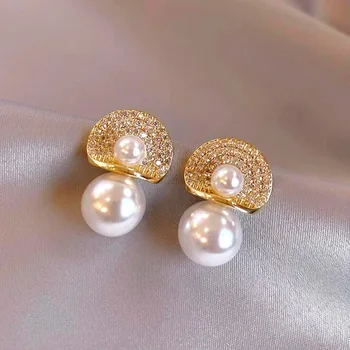 Нови дамски обеци в етнически стил с диаманти, перлени обеци, модни и универсални обеци