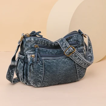 Нови модни дънкови дамски чанти, дамски однотонная чанта през рамо