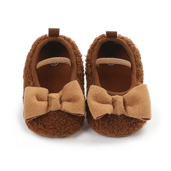 Обувки За яслите за малки момичета; Топли Ежедневни обувки подметка с лък За новородени момичета; Сладко Детска