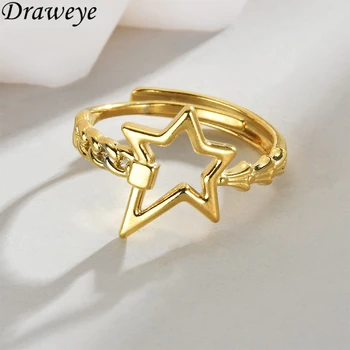 Пръстени Draweye Stars за жени, выдалбливают Златен цвят, Реколта прости Anillos Mujer, Корейската мода, Ins, Нови Регулируеми бижута