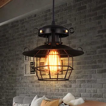 Реколта висящи лампи в стил loft, Метални промишлени лампи, висящи лампи в клетката, скандинавските ретро лампи в стил loft, Декор за домашна кухня, бар