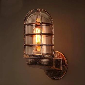 Ретро Промишлен Монтиран На Стената Лампа Cage Guard Стенни Таван На Светлината На Съвременното Вътрешно Осветление Осветление Стена Желязо Мед Осветление Кафе Декор