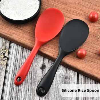 Силиконовата лъжичка с дълга дръжка, благородна лъжичка за разбъркване, однотонная силиконова лъжица оризово, готварска лъжица, посуда и прибори за дома