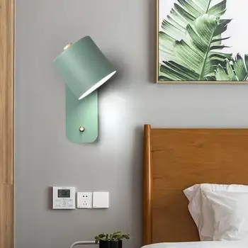 Скандинавска Нощна Лампа, монтиран на стената Лампа за Спалня, за Защита на очите пред Леглото, която може да се върти с помощта на ключ, Лампа за четене New Macaron