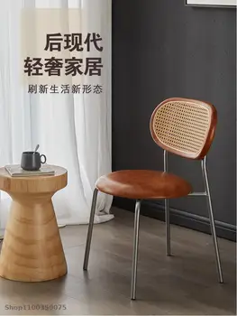 Скандинавски Творчески маса за хранене, стол, направен от бамбук и ратан, Домашен стол с облегалка, Магистър-дизайн, Кафе стол, Стол за книги, стол за почивка на Балкона
