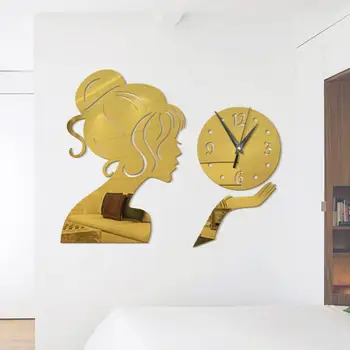 Стенни часовници, огледална стикер за момичета, акрилна водоустойчив стикер, декорация за дома, хол